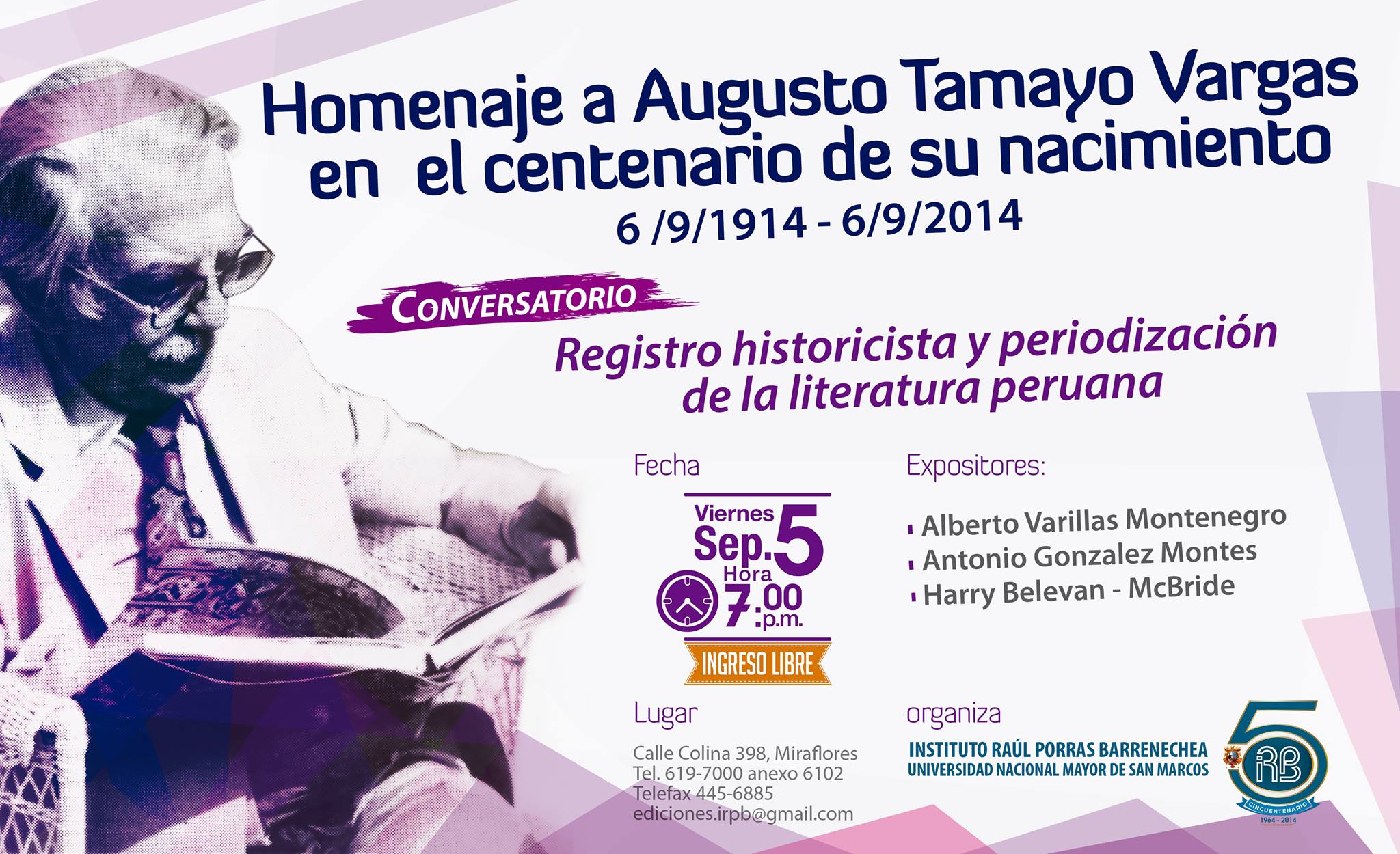 Augusto Tamayo Vargas homenajeado esta noche en el Instituto Raúl Porras Barrenechea.
